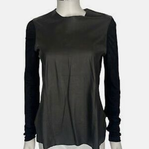 HELMUT LANG Lamb Leather Long Sleeve Crew Neck Top
